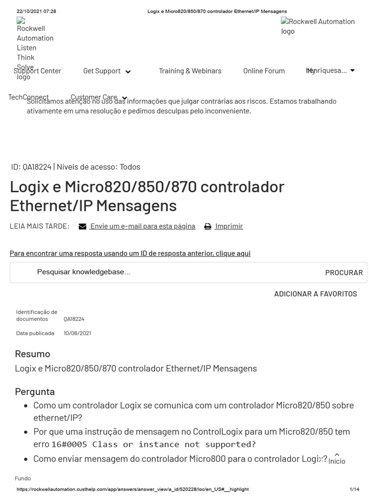 Comunicação Logix e Micro850 via Ethernet/IP | PDF | Endereço de IP ...