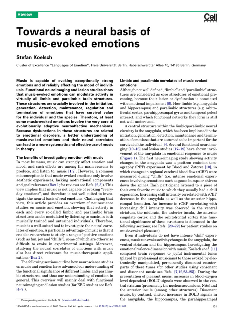 Neural Mechanisms of Music Emotions | PDF | Limbic System | Hippocampus