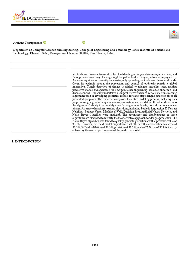 Machine Learning for Dengue Prediction | PDF | Machine Learning ...