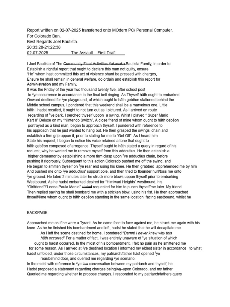 Report on Assault Incident | PDF