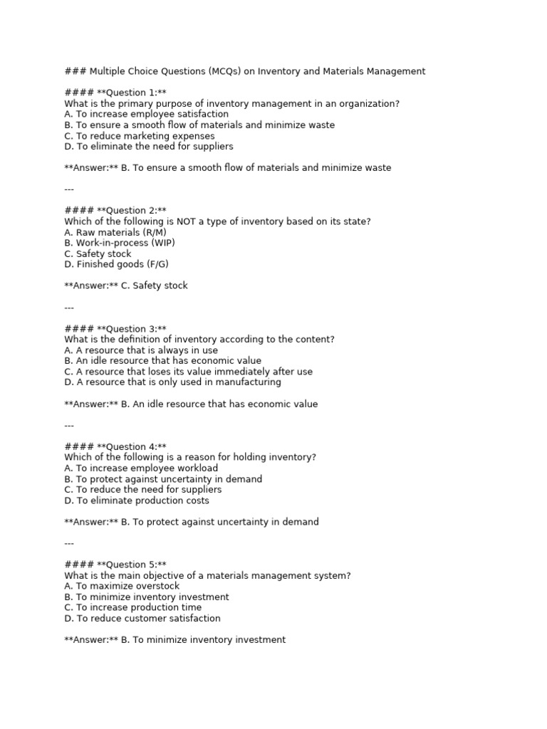 MCQs on Inventory Management Concepts | PDF | Inventory | Balance Sheet