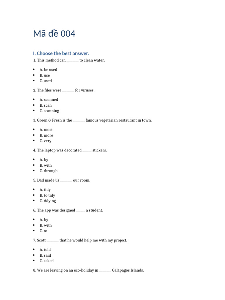 English Grammar Practice Test 004 | PDF