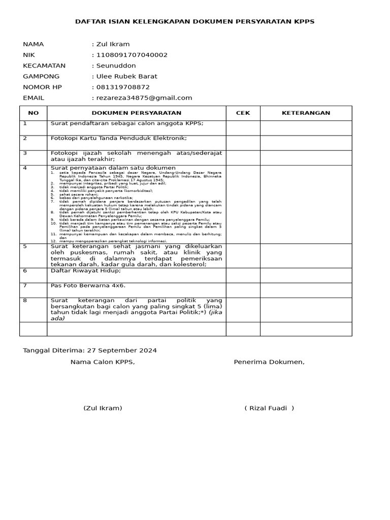 Persyaratan Lengkap Calon KPPS 2024 | PDF