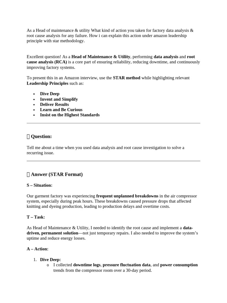 As A Head of Maintenance | PDF