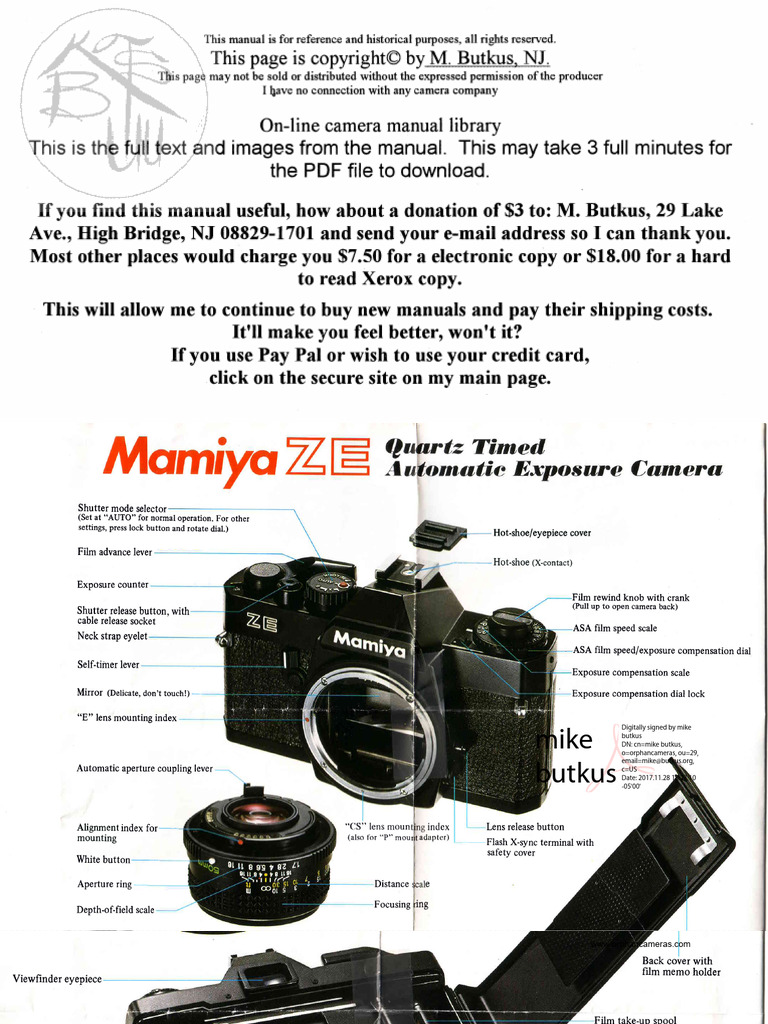 Mamiya ZE Camera User Guide | PDF | Camera | Exposure (Photography)