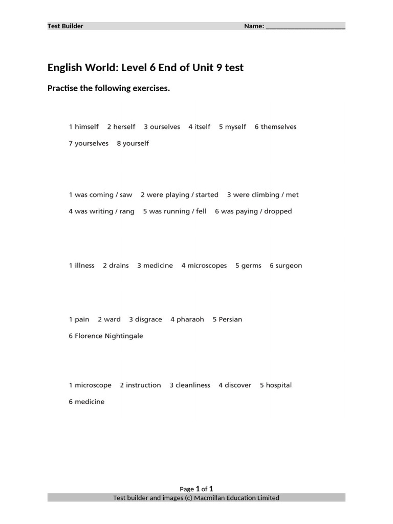 English World Level 6 Unit 9 Test | PDF