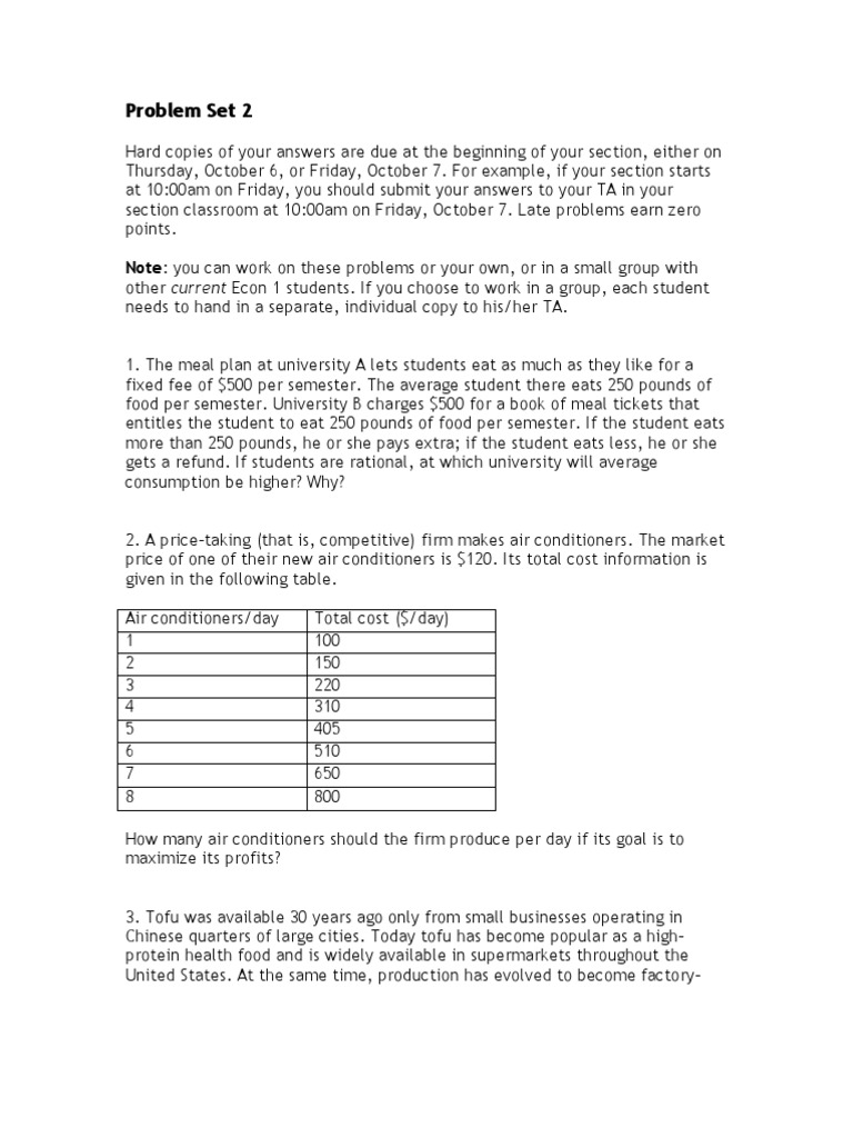 Economics Problem Set 2 Due Dates | PDF | Supply And Demand | Supply ...