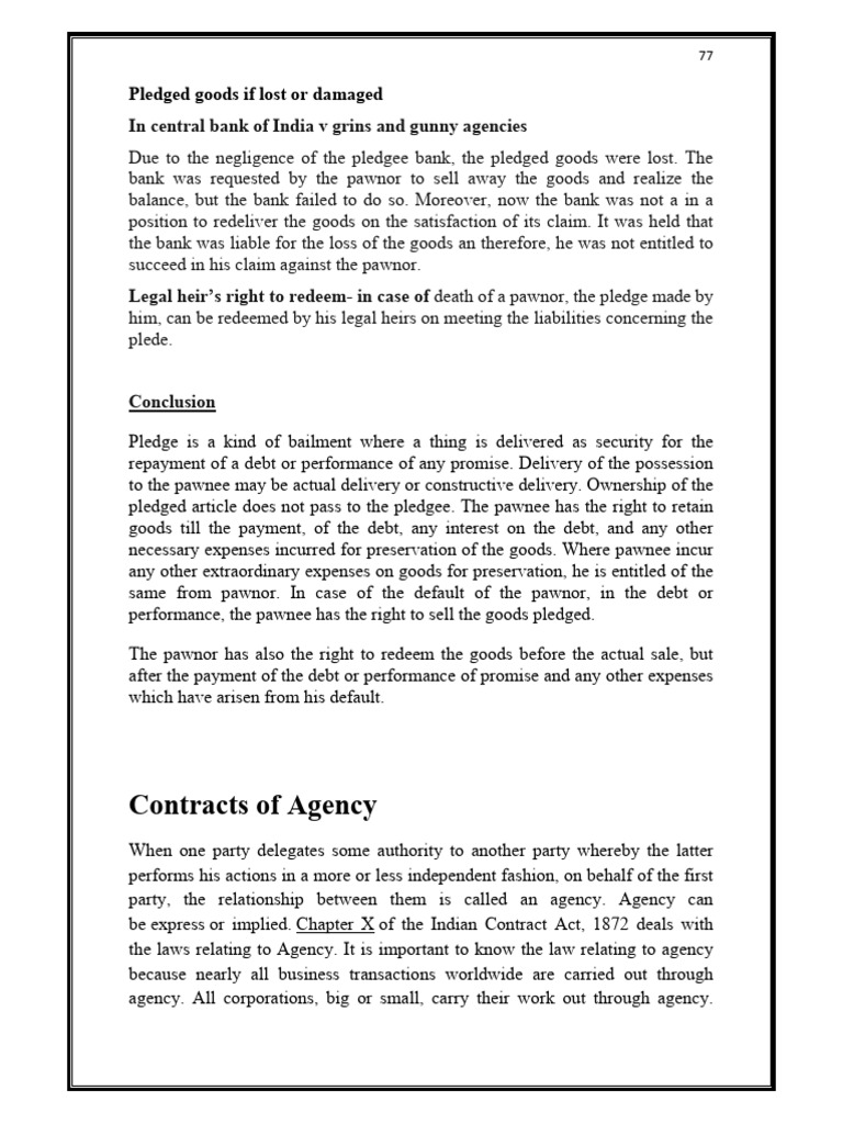 Pledge and Agency Law Explained | PDF | Law Of Agency | Legal Liability