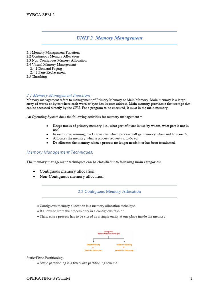 UNIT 2 Memory Management | PDF | Operating System | Computer Data Storage