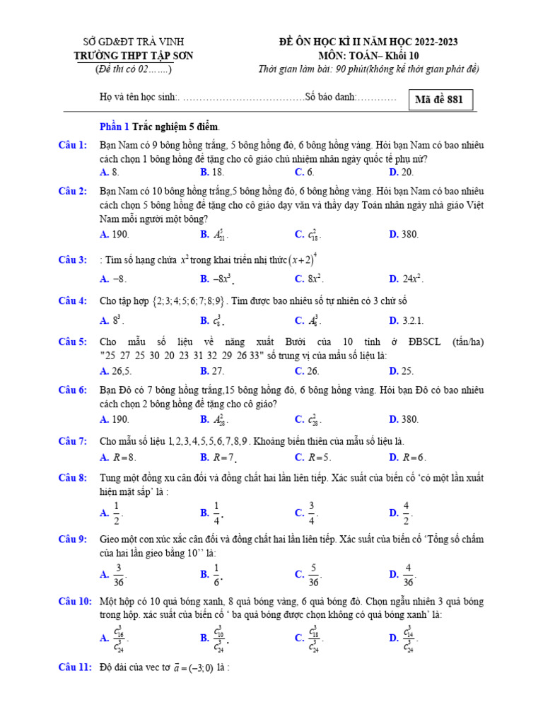 DE ON THI CUOI KY 2 CD de 2 | PDF