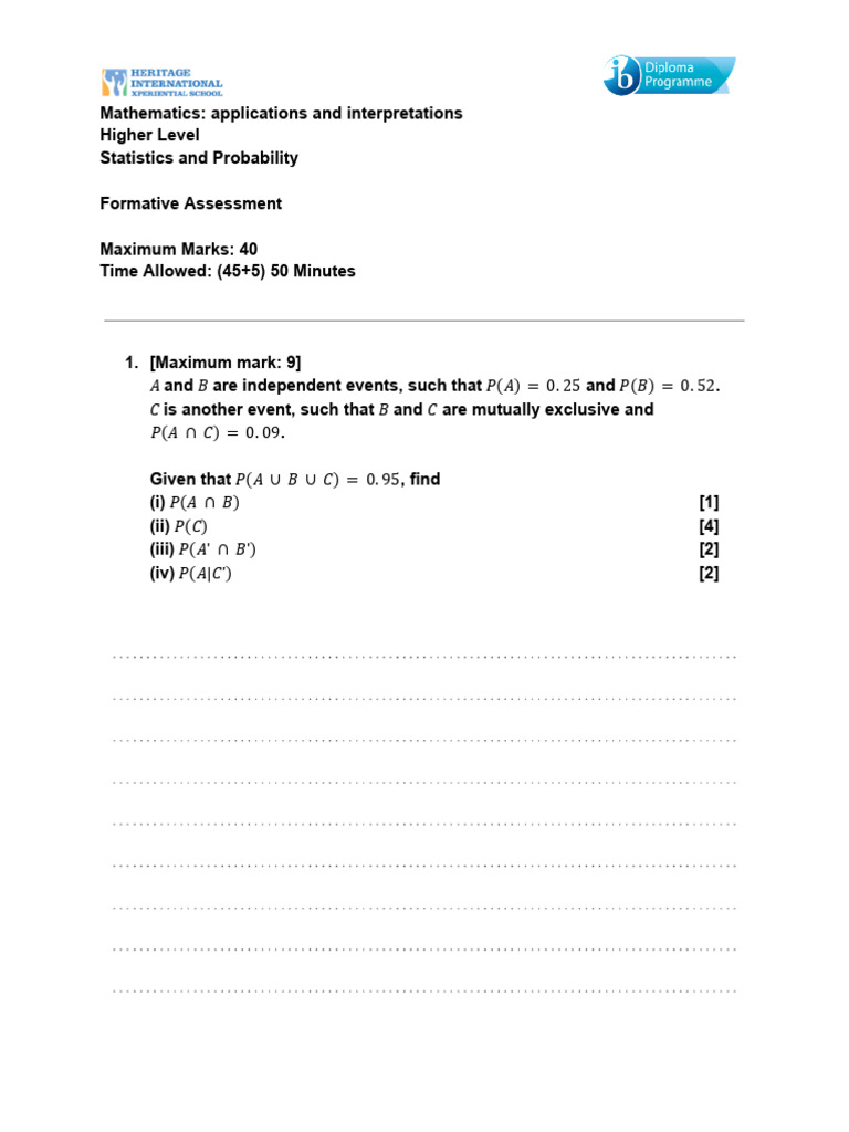 AI HL FA Statistics and Probability | PDF | Statistics | Applied ...