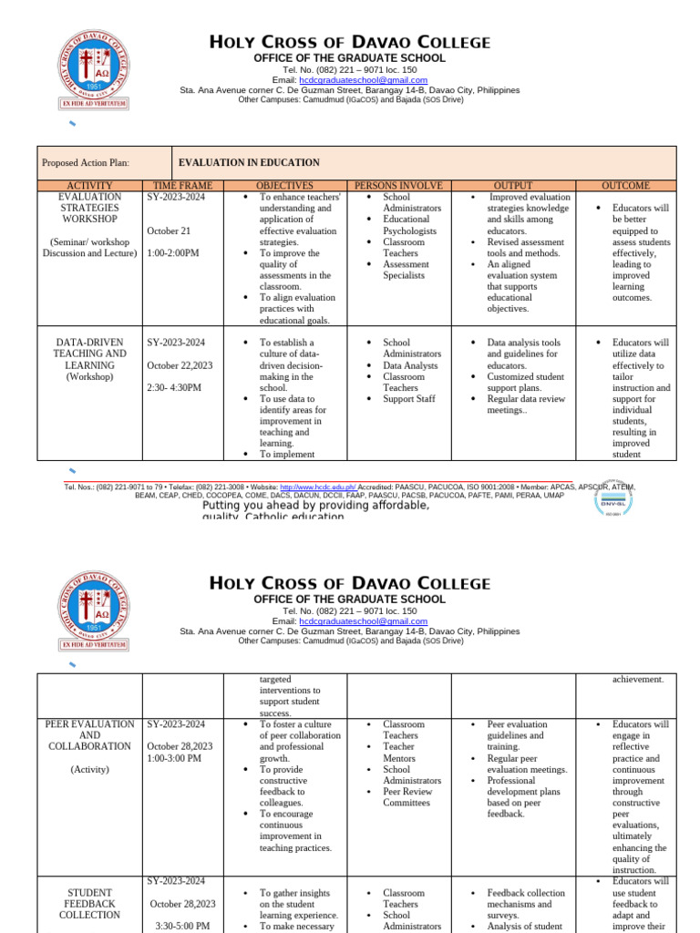 Action Plan For Evaluation in Education - Osim | PDF | Teachers ...