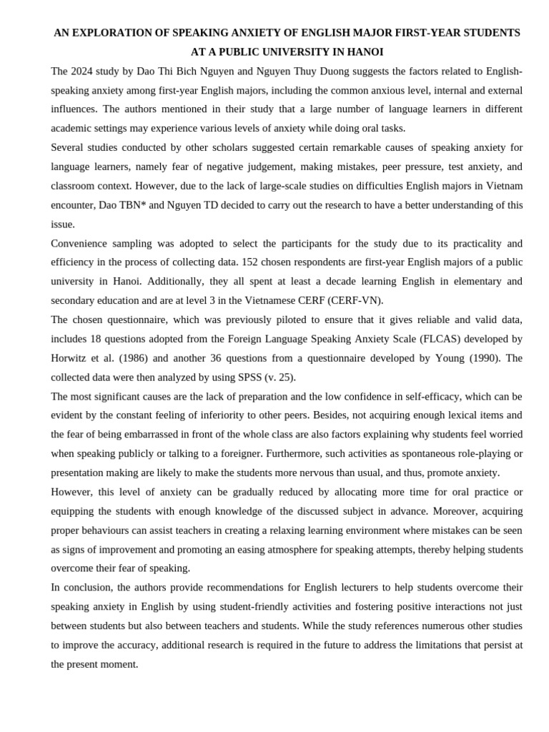 English Speaking Anxiety in First-Year Students | PDF | Anxiety ...