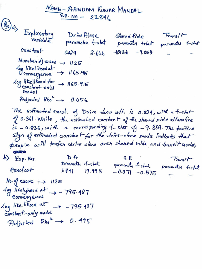Arindam Kumar Mandal (Choice Modelling Assignment-01) | PDF