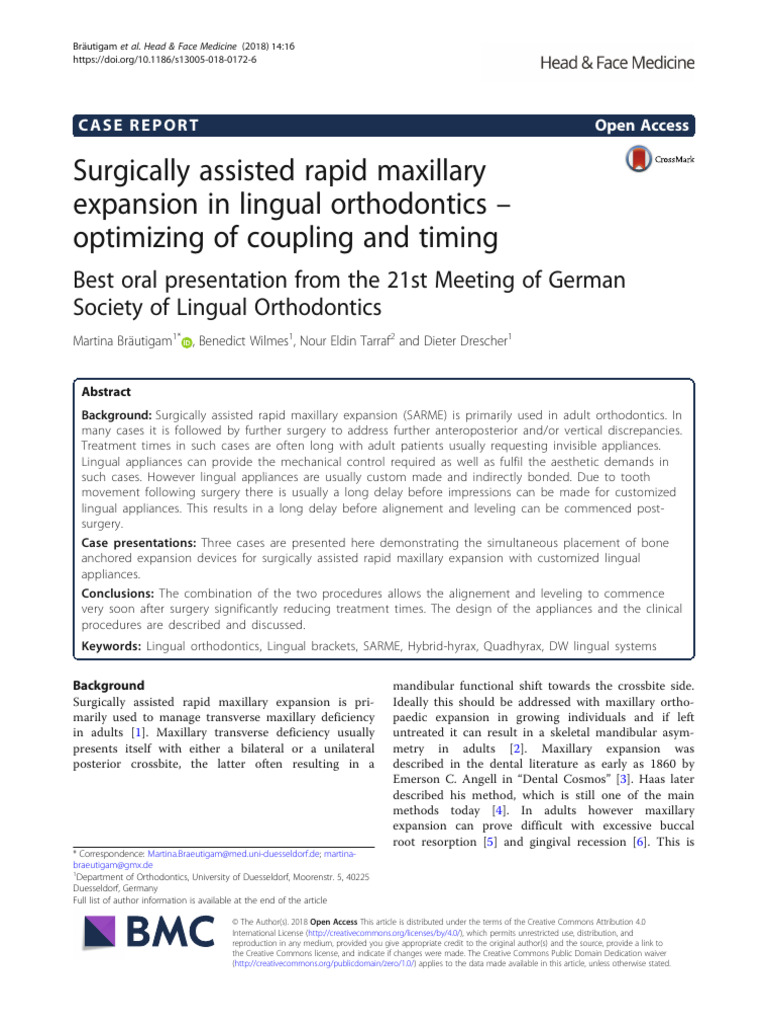 Surgically Assisted Rapid Maxillary Expansion in L | PDF | Orthodontics ...