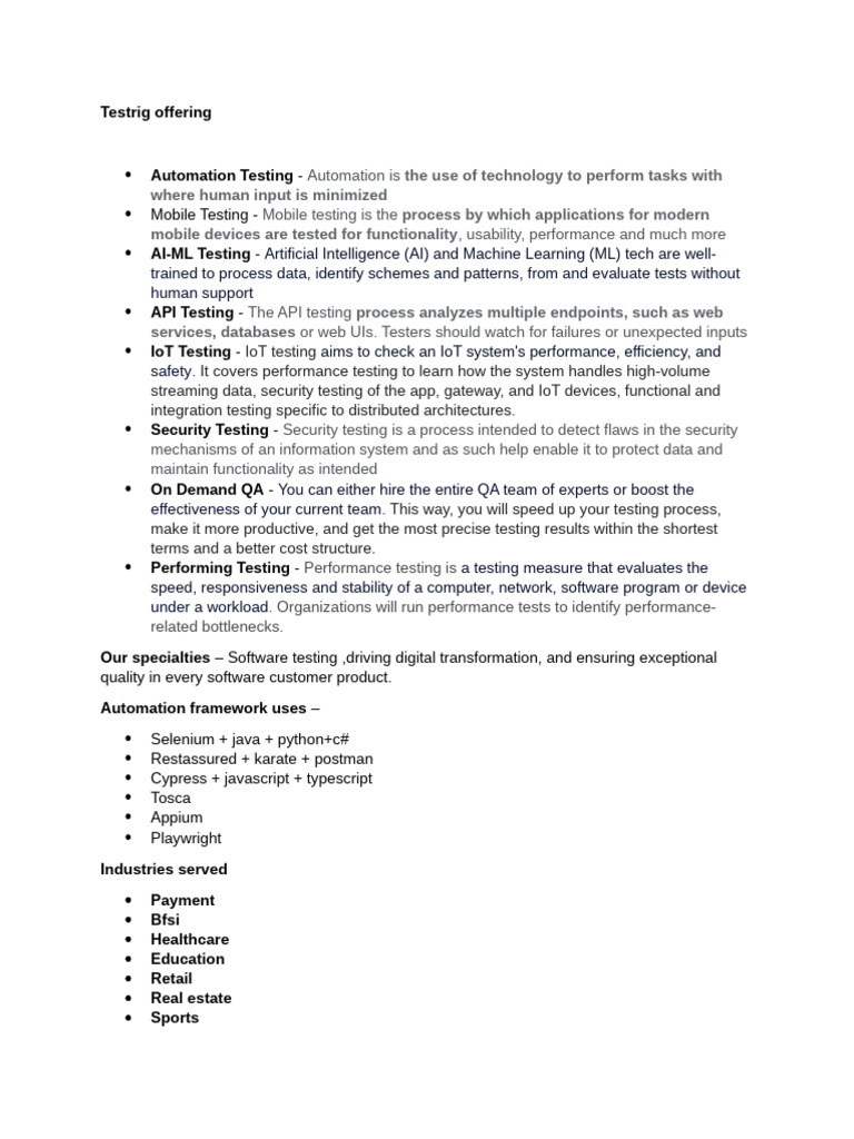 Comprehensive Software Testing Solutions | PDF