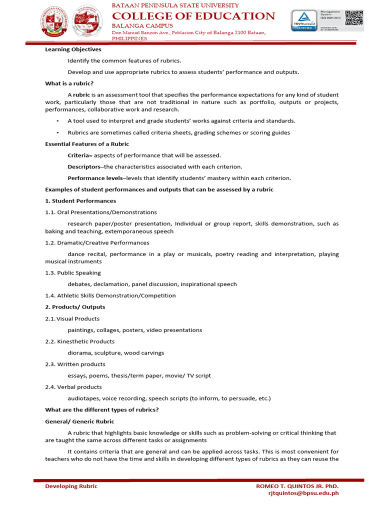 Developing Effective Assessment Rubrics | PDF | Rubric (Academic ...