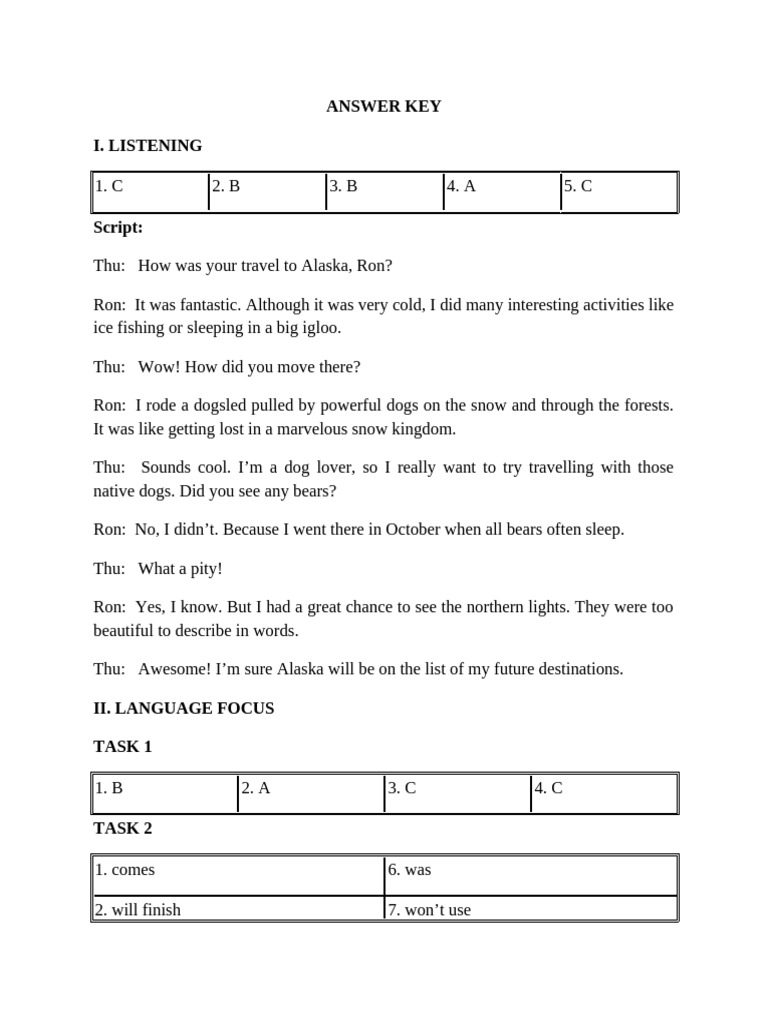 Listening and Language Practice Answers | PDF