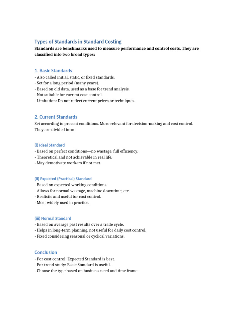Types of Standards in Cost Accounting | PDF