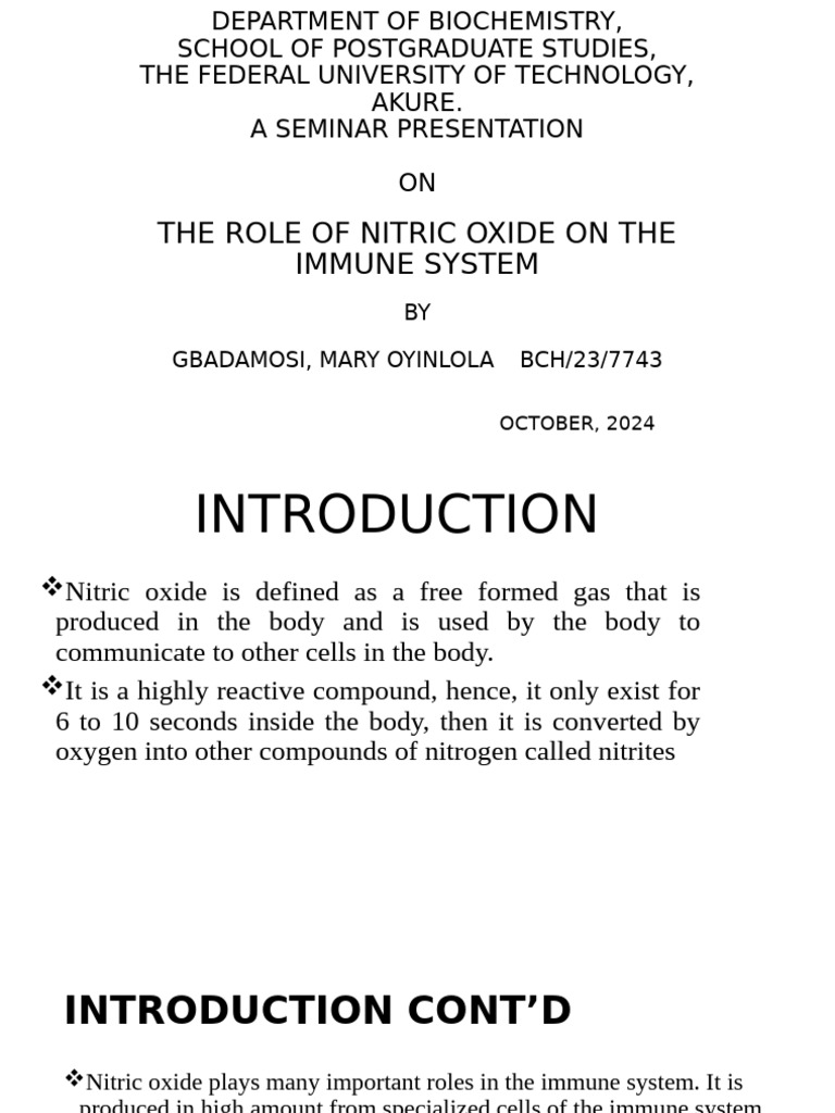 Seminar Presentation | PDF | Nitric Oxide Synthase | Immune System