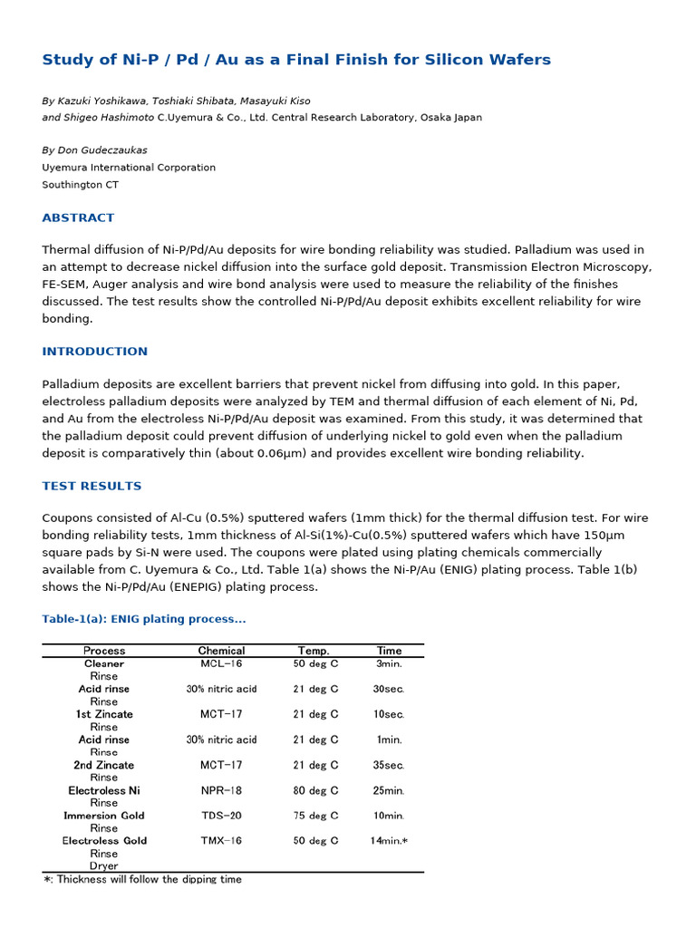Ni-P/Pd/Au Finish for Silicon Wafers | PDF | Transmission Electron ...