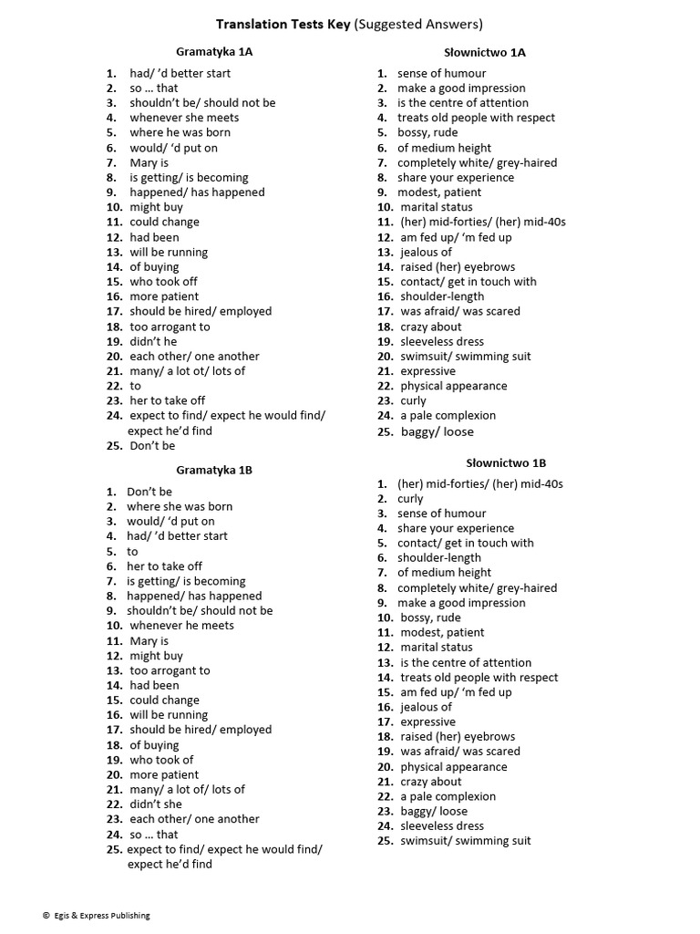 Translation Test Answers Guide | PDF