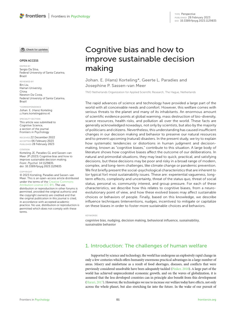 Mitigating Cognitive Bias for Sustainability | PDF | Decision Making | Bias