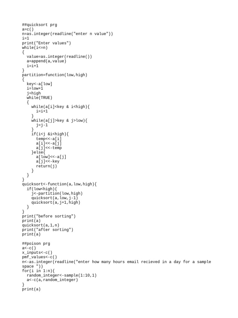 R Programs for Sorting and Probability | PDF | Computer Programming