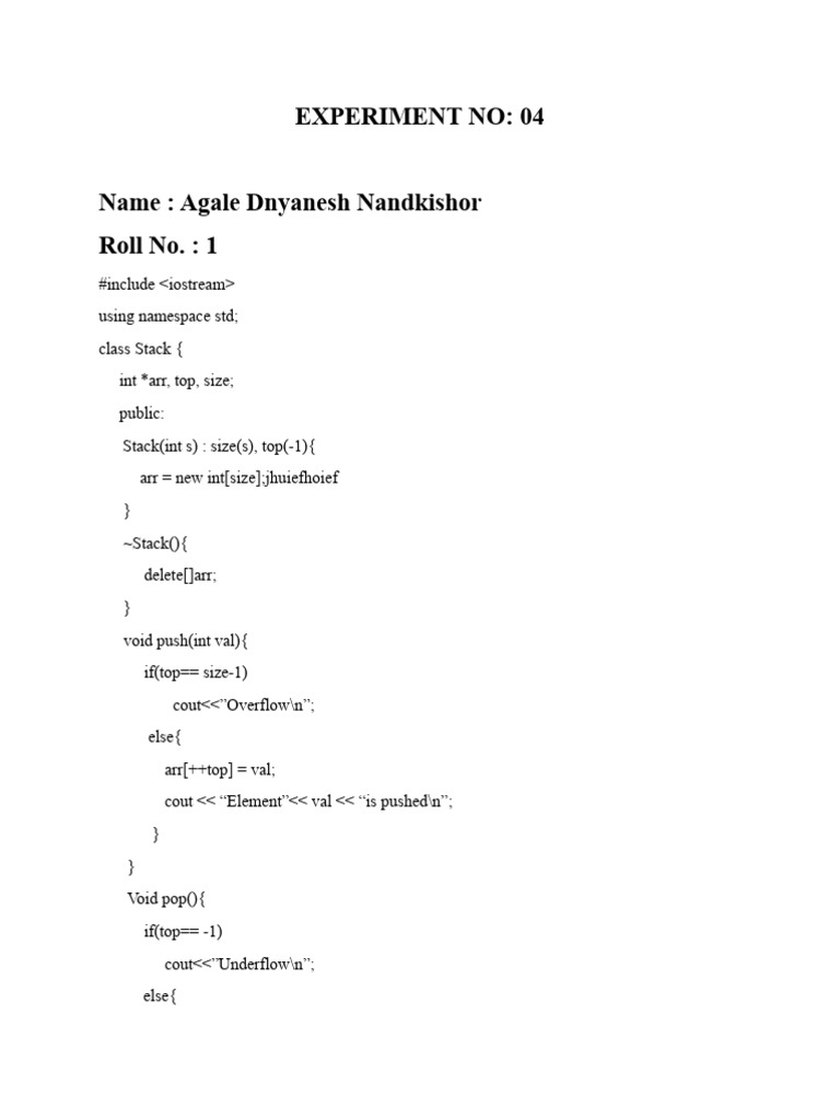C++ Stack Implementation Output | PDF