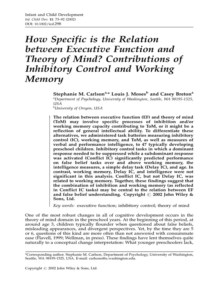 Executive Function and Theory of Mind in Children | PDF | Theory Of ...