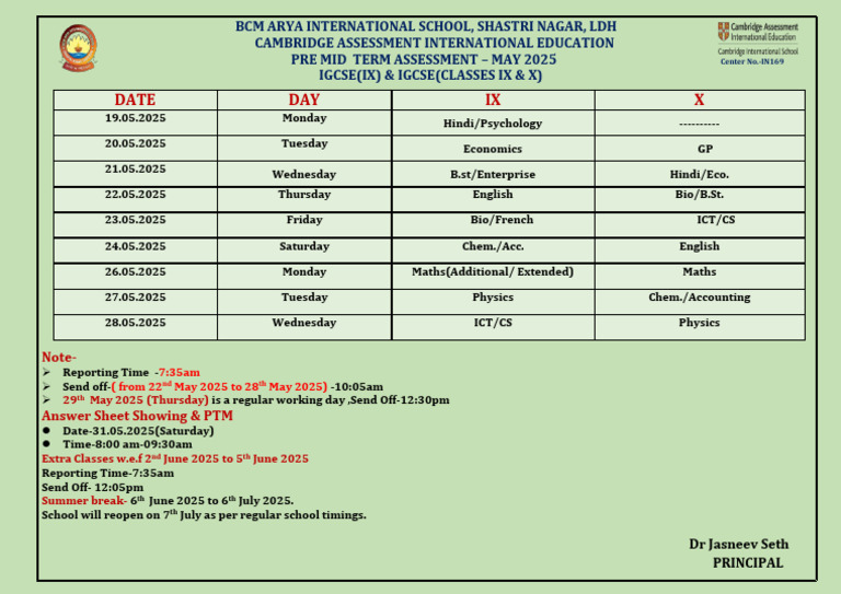 Pre Mid Datesheet 2025 Class IX and X | PDF