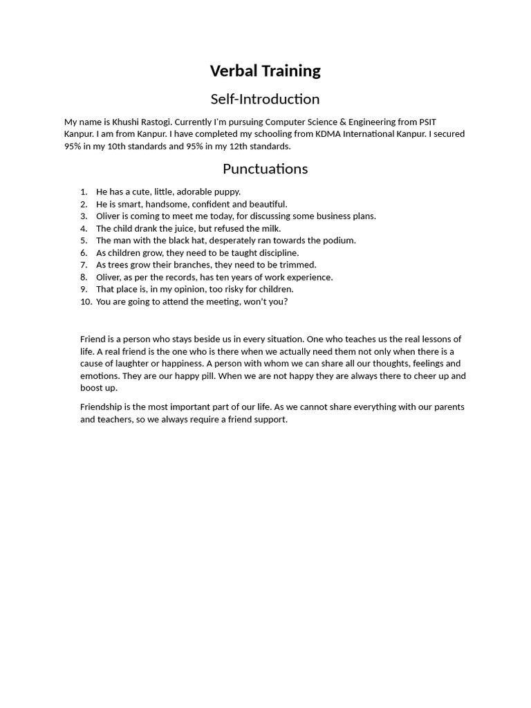 Verbal Training | PDF