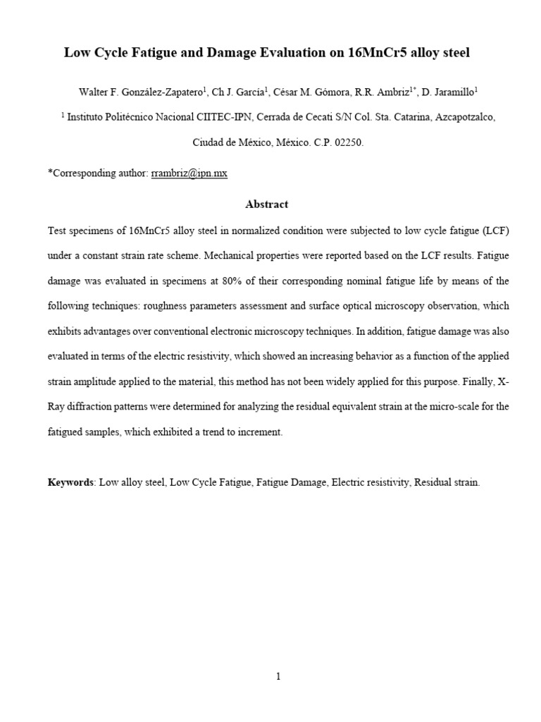Low Cycle Fatigue in 16MnCr5 Steel | PDF | Strength Of Materials ...