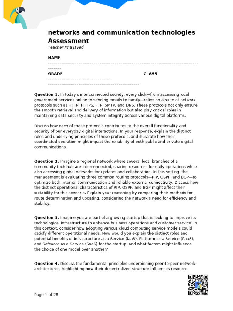 Networks and Communication Technologies Assessment | PDF | Software As ...