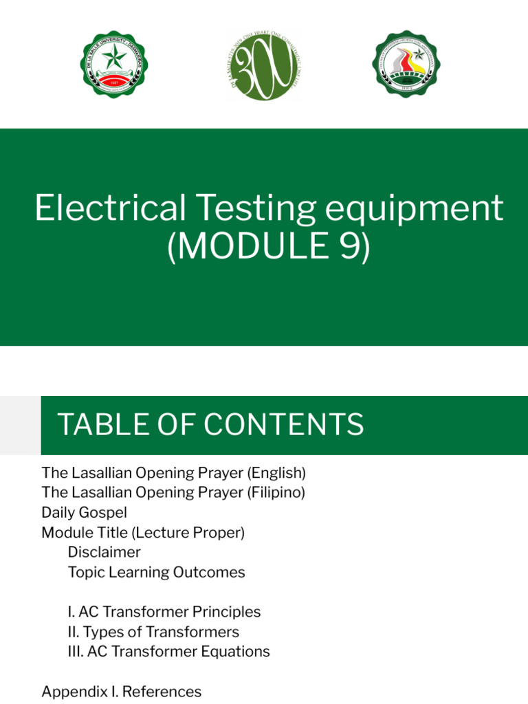 Module 9 Electrical Testing Equipment | PDF | Electricity ...