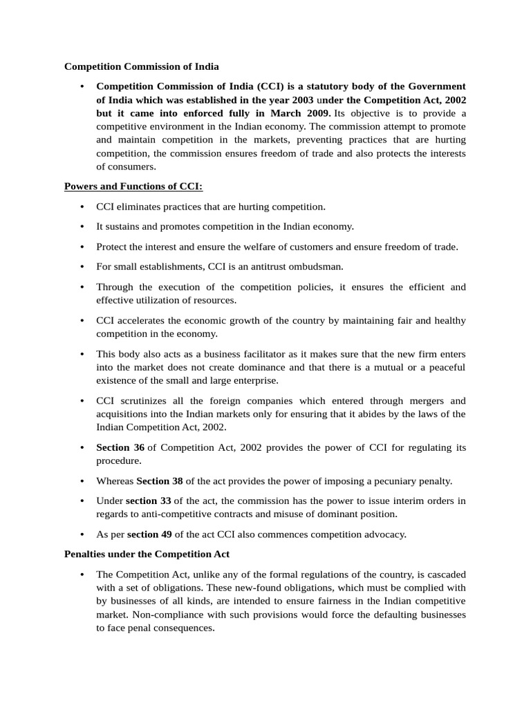 CCI: Overview and Key Regulations | PDF | Mergers And Acquisitions ...