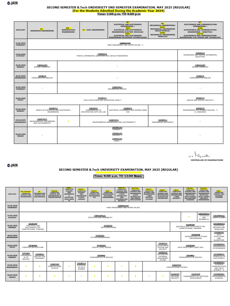 B.Tech 2nd Semester Exam Schedule 2025 | PDF | Engineering | Mechanical ...