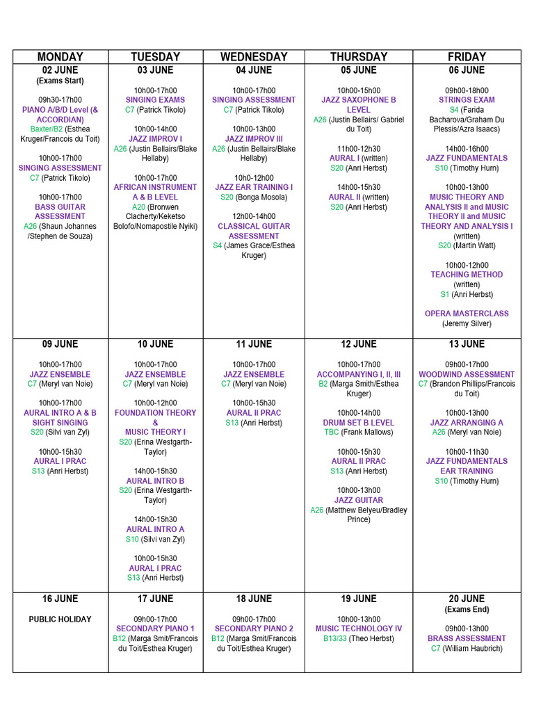 SACM 2025 First Semester Exam Schedule | PDF | Entertainment | Music Theory