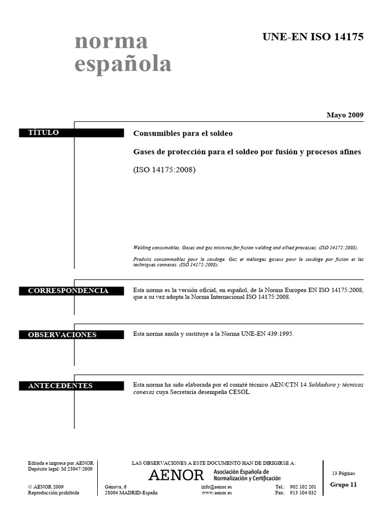 Gases para Soldadura según ISO 14175 | PDF | Organización internacional ...
