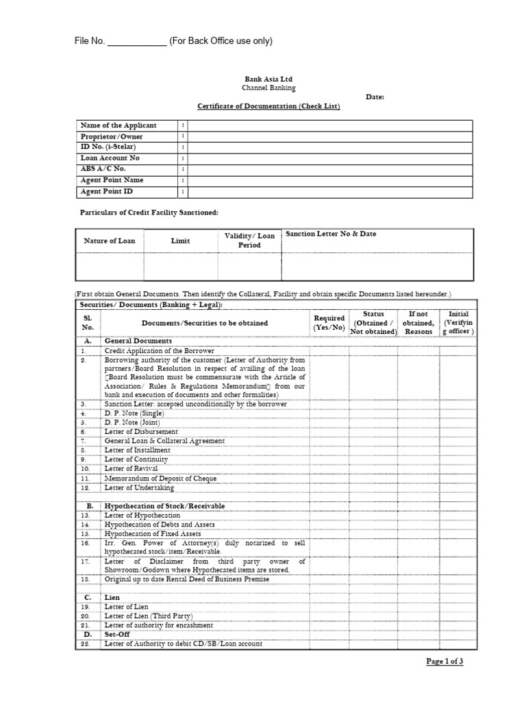 Loan Documentation Checklist | PDF | Banks | Loans