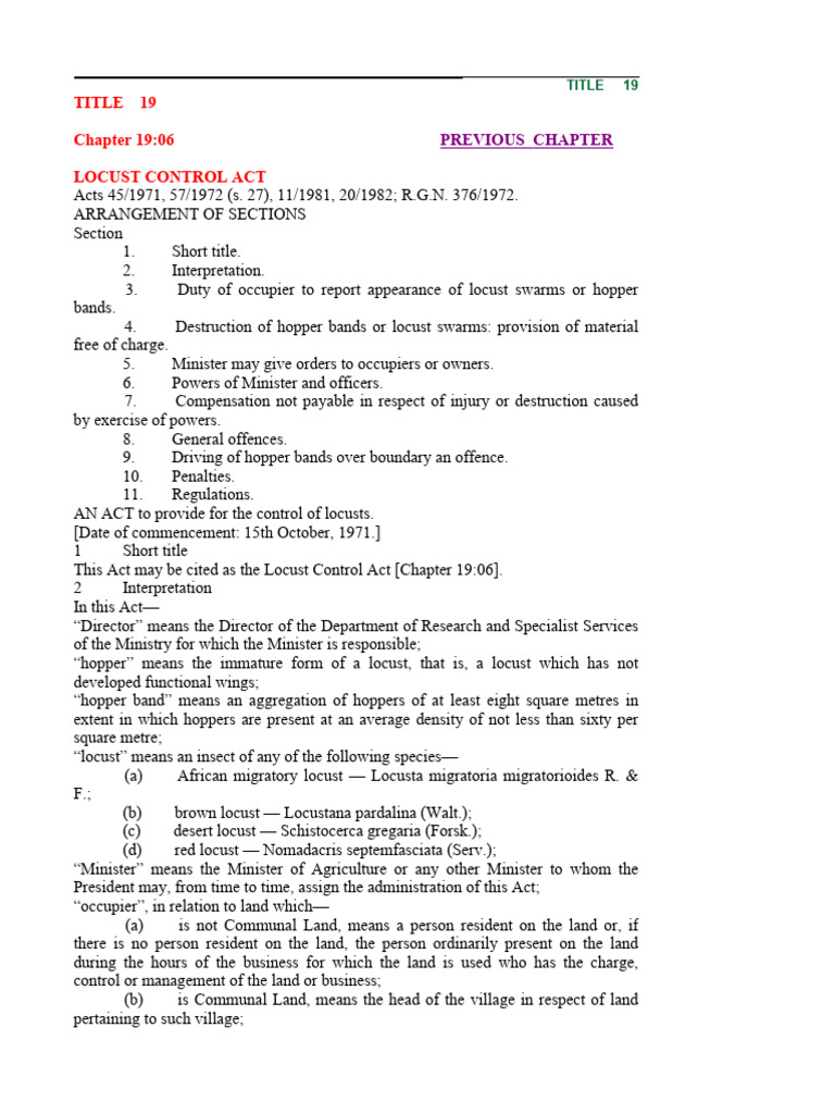 Locust Control Act Overview | PDF | Common Law | Justice