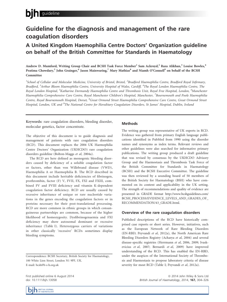 Rare-bleedng-disorder-guidelines- | PDF | Coagulation | Hematology