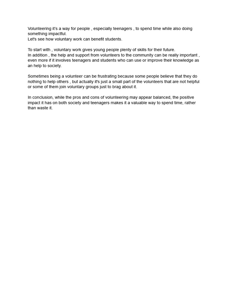 Benefits of Volunteering for Teens | PDF