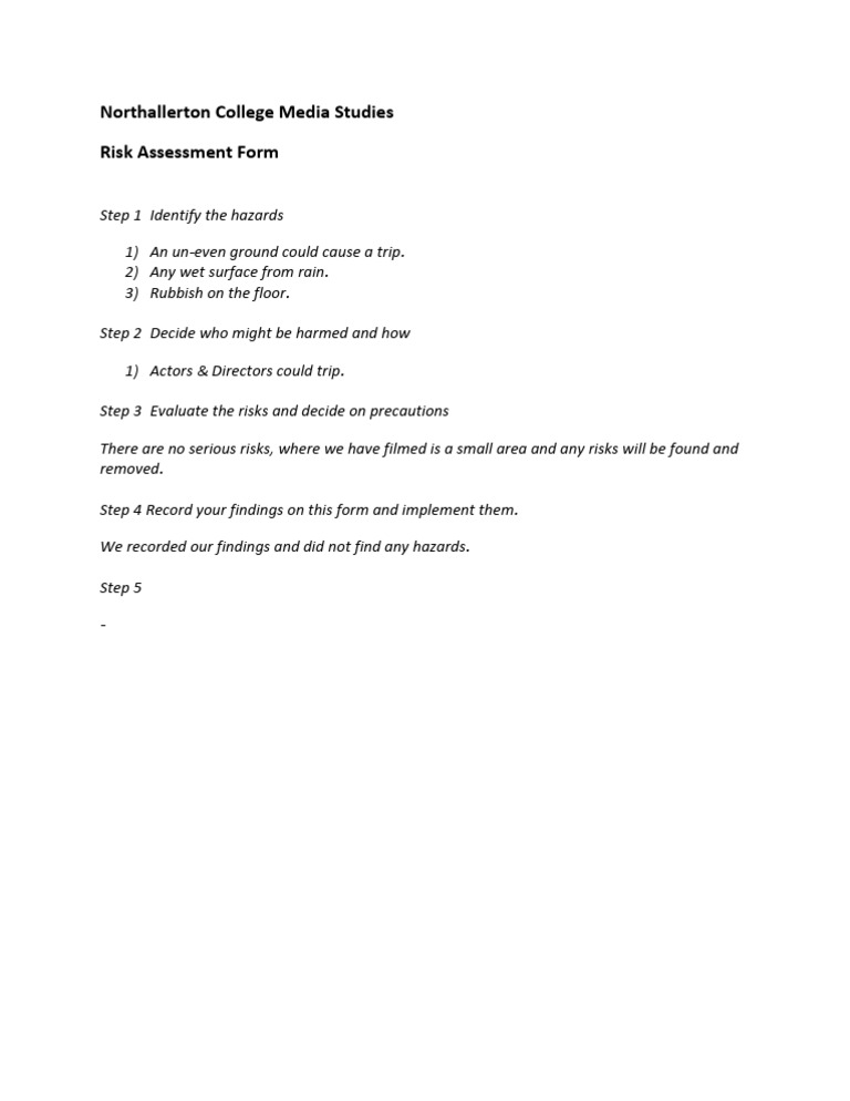 Risk Assessment Form | PDF