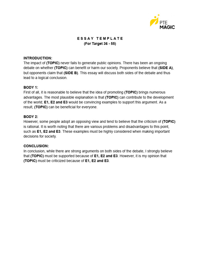 PTE Magic Essay Template Targets 36 55 | PDF | Argument | Essays