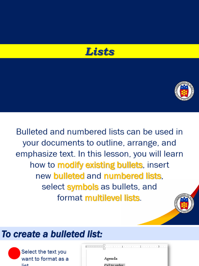 Formatting Bulleted and Numbered Lists | PDF | Menu (Computing ...