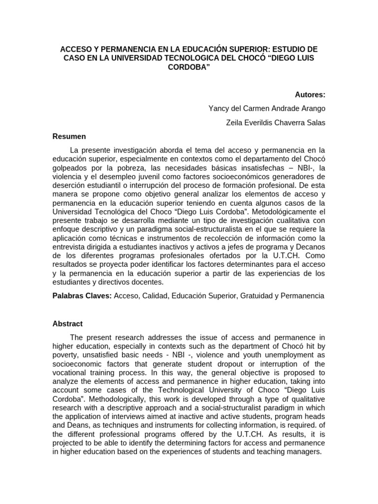 Acceso y Permanencia en Educación Superior Chocó | PDF | Colombia