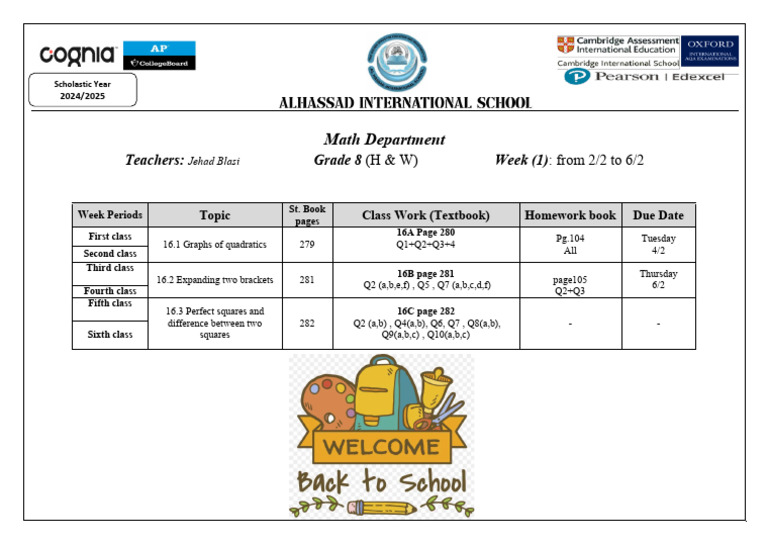 8th Grade Weekly Plan Week 1 t2 24-25 | PDF