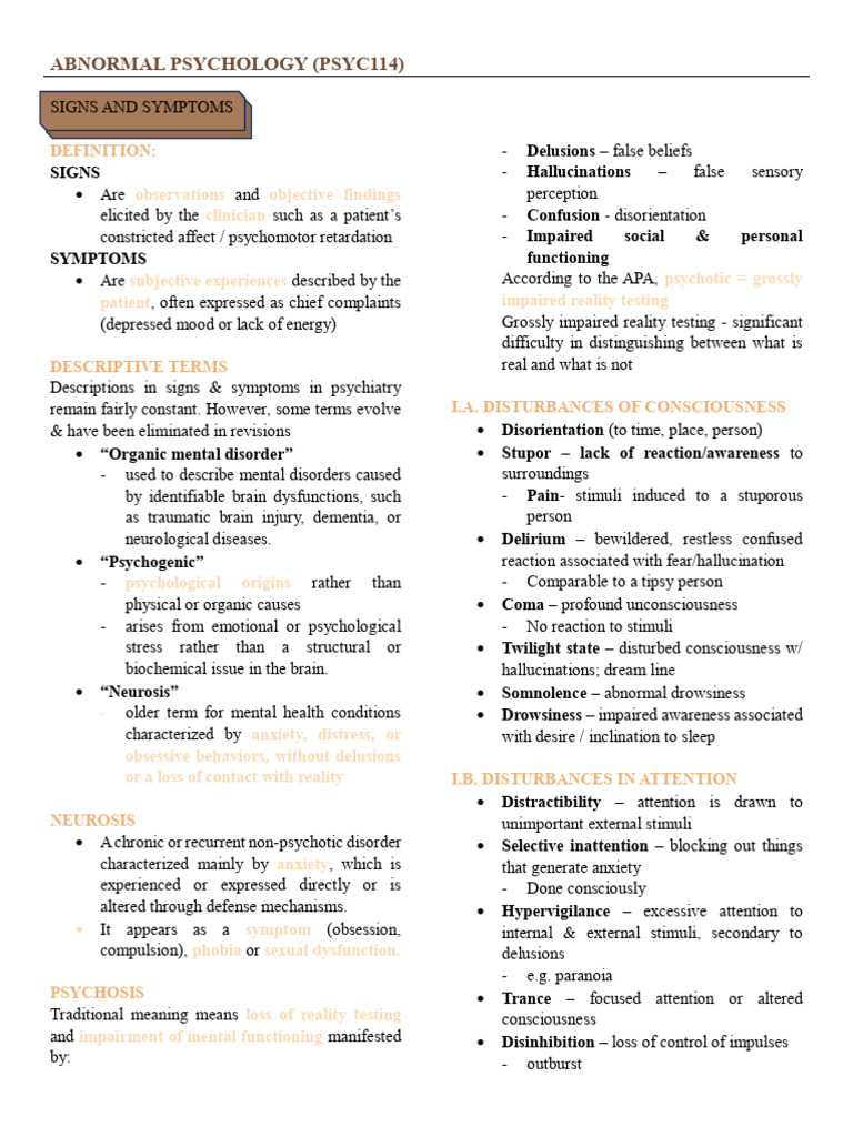 Signs and Symptoms in Abnormal Psychology | PDF | Mental Disorder ...