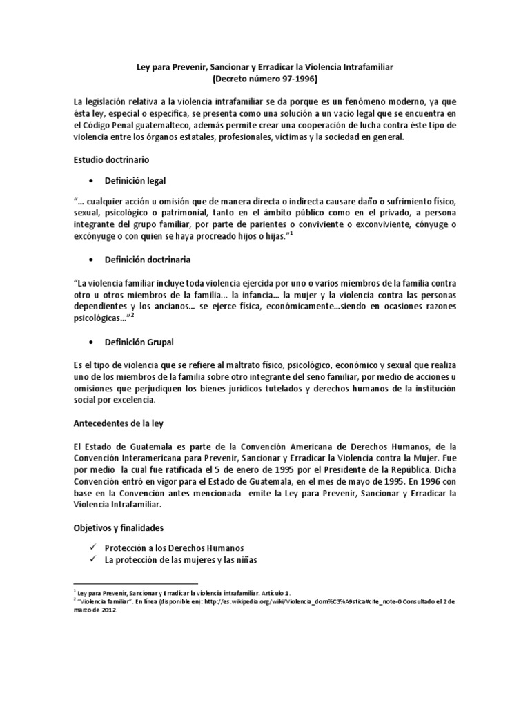 Ley para Prevenir, Sancionar y Erradicar La Violencia Intrafamiliar ...